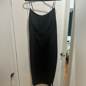 Black slip dress with slit